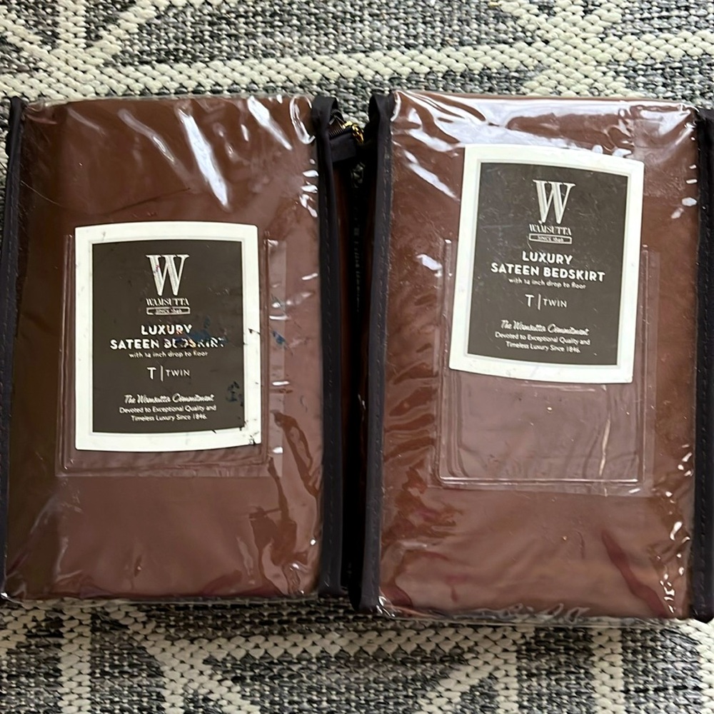 Two Wamsutta luxury brown sateen bedskirts